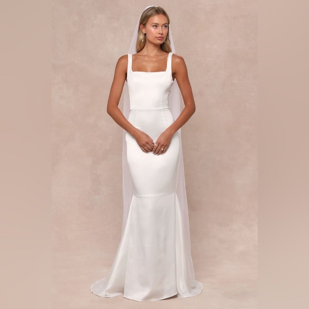 Lulus Luxe Loveliness White Satin Backless Mermaid Maxi Dress